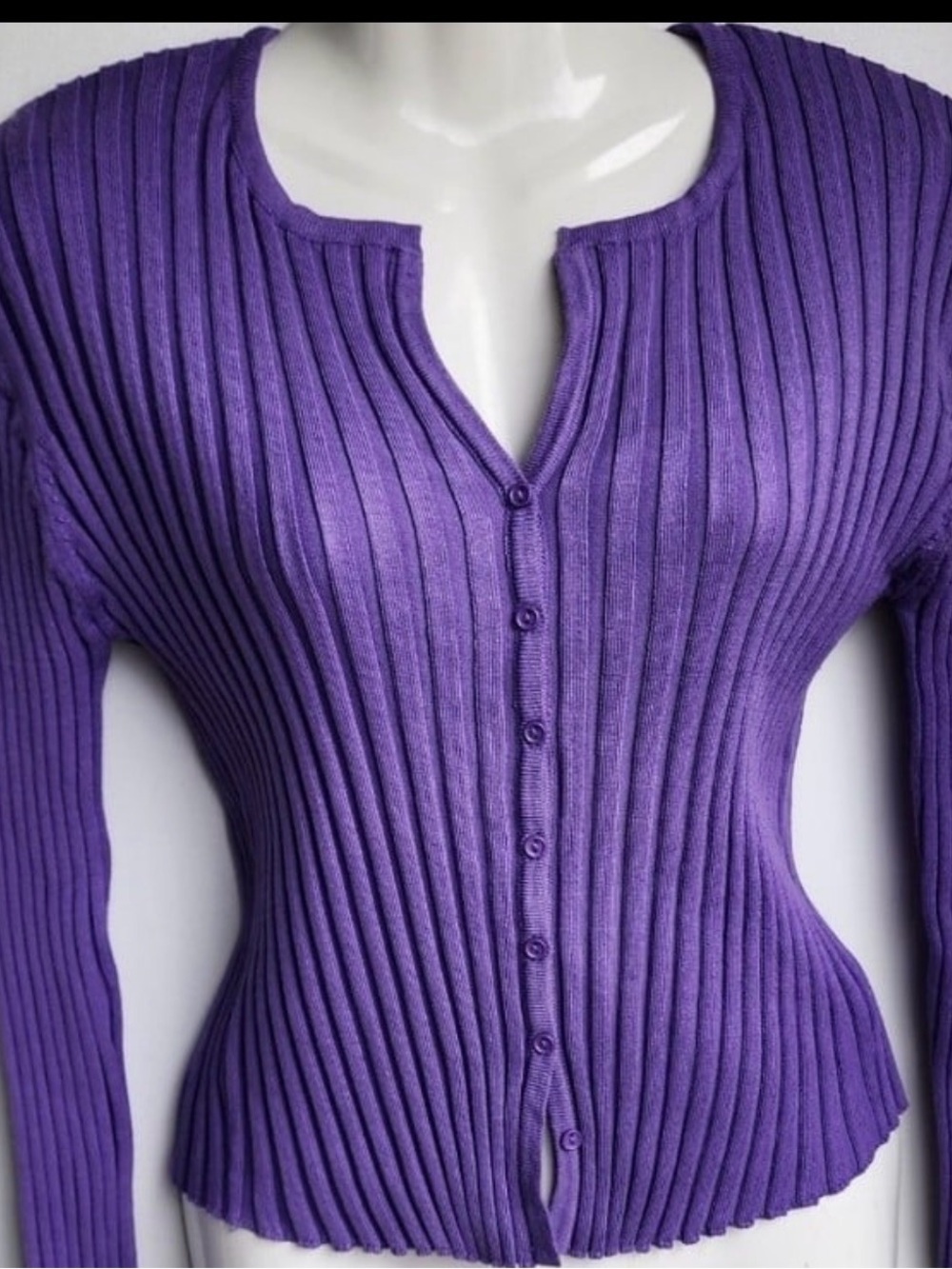 Women’s Purple Ribbed Button-Front Cardigan Sweater, Purchased but Never Worn